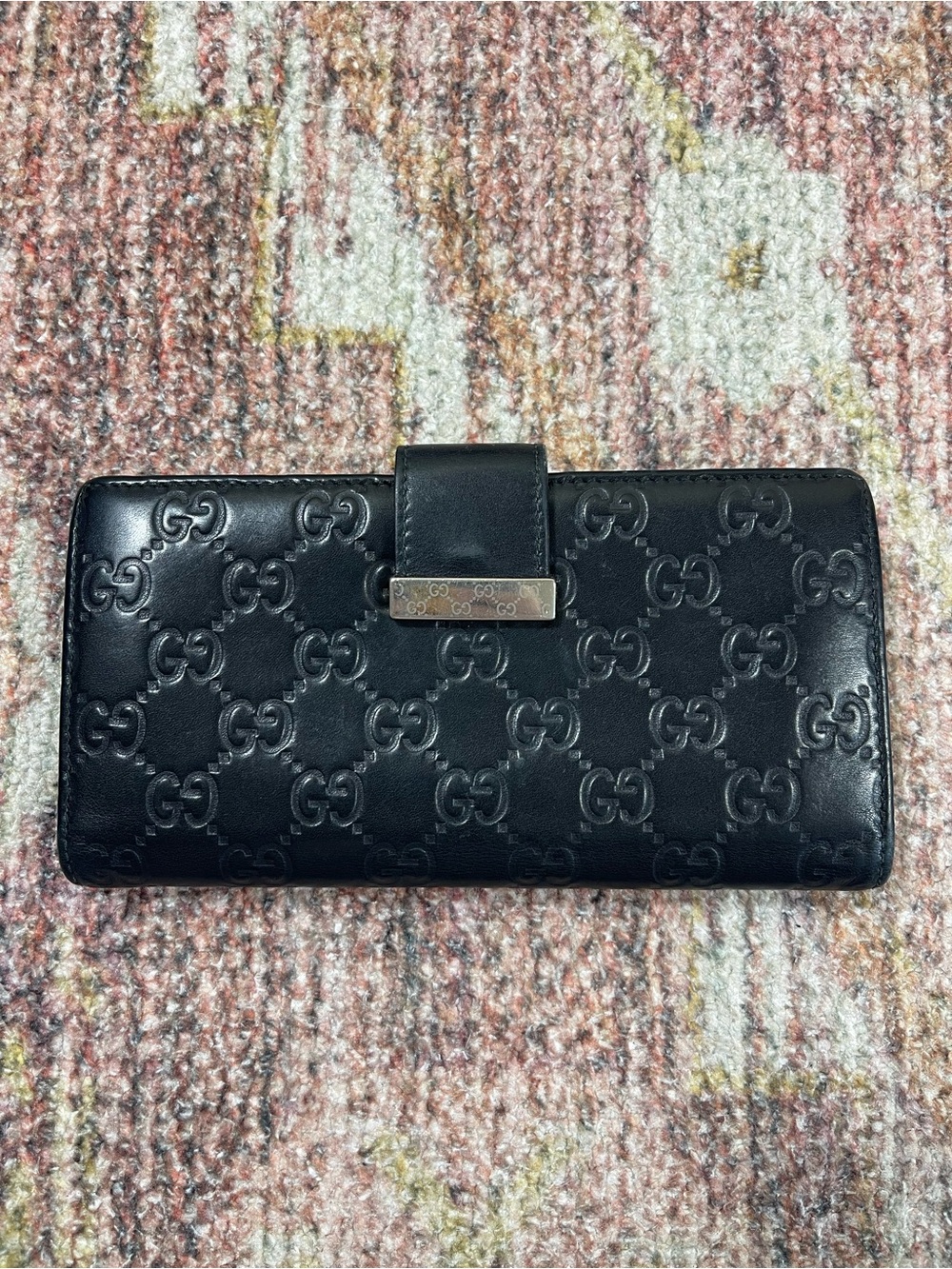 Gucci Guccissima Black Leather Continental Wallet GG Embossed